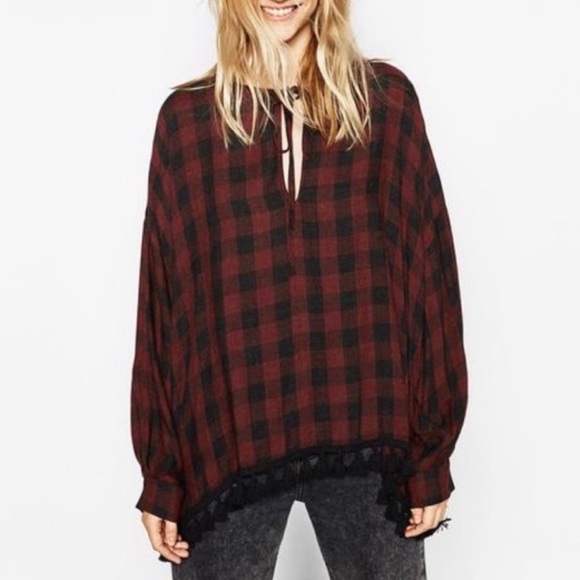 Zara Buffalo Plaid Checkered Oversized Top - Picture 9 of 9